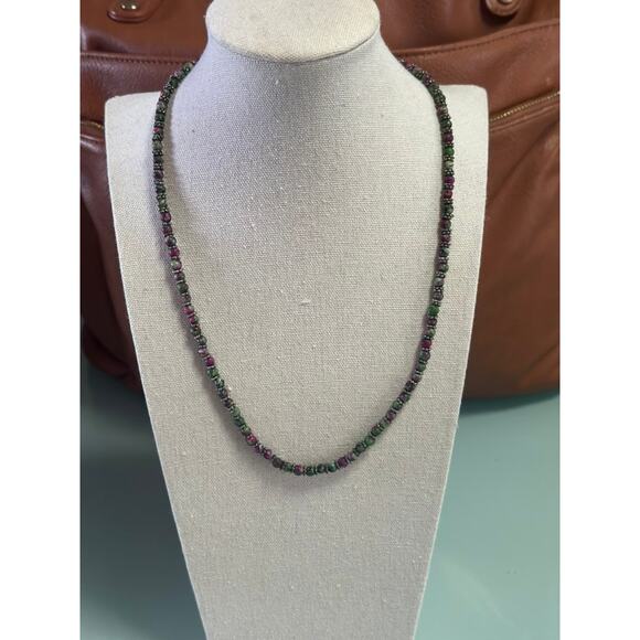 Artisan Natural Stone Beaded Necklace: Ruby in Zoisite & Heart Toggle - Picture 1 of 6